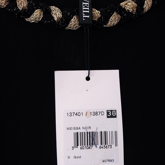 NEW Weill 38/6 Beaded Neck Top Side Zip Black Gold Elegant Evening Cocktail Luxe - Picture 8 of 10